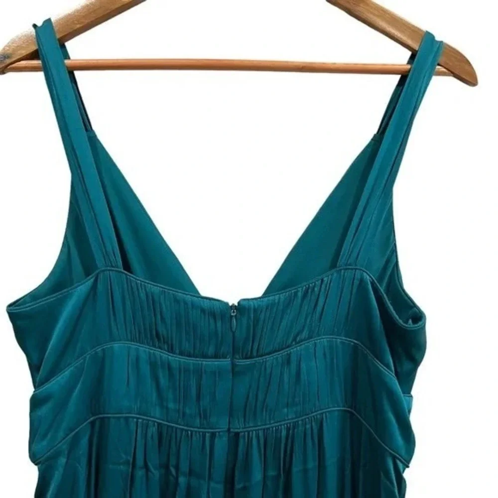 Banana Republic Teal Silk Blend Maxi Dress V-Neck Empire Waist Tall Size 12 - Picture 9 of 11